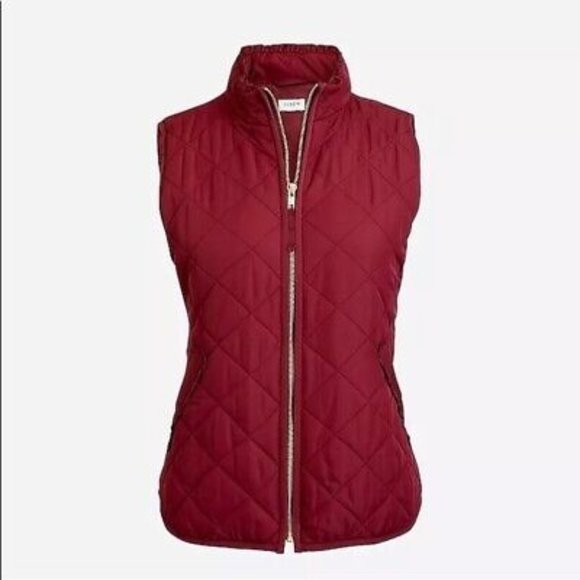J. Crew Jackets & Blazers - J Crew Ruffle Dark Red Wine Bergundy Quilted Puffer Vest Jacket Medium NEW